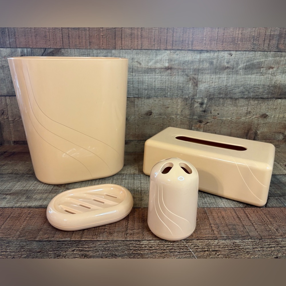 RARE Peach Swirl 4 Piece Vintage 80’s Rubbermaid Bathroom Set Retro EUC!